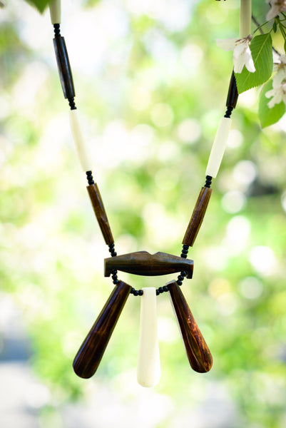 Malaika Necklace | Brown & White - Nyora Beads